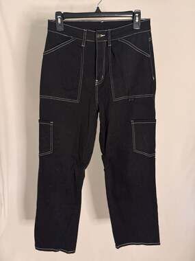 High-Waisted Carpenter Pants Black with White Contrast Stitching